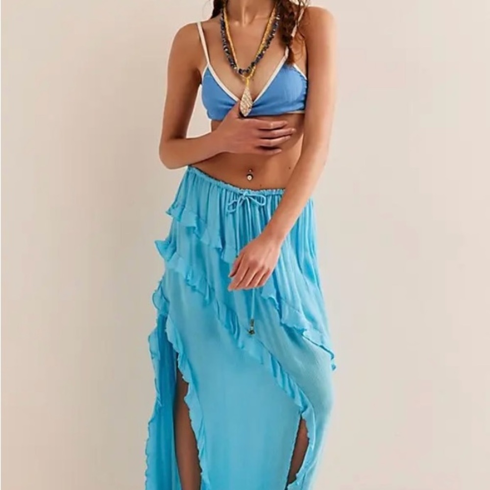 Free People Ambie Blue Maxi Skirt